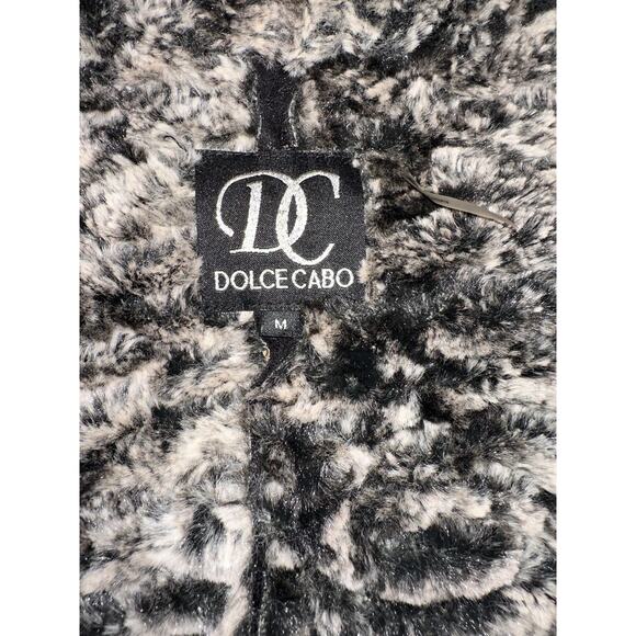 DOLCE CABO FAUX FUR LINED ASYMMETRIC MIXED MEDIA CARDIGAN SWEATER JACKET M - Picture 4 of 9